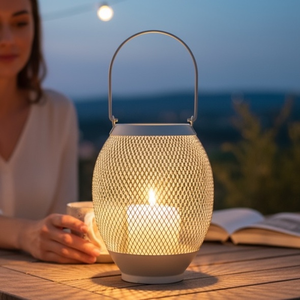 Cream Lanterns Battery Operated with Timer - Picture 2 of 6
